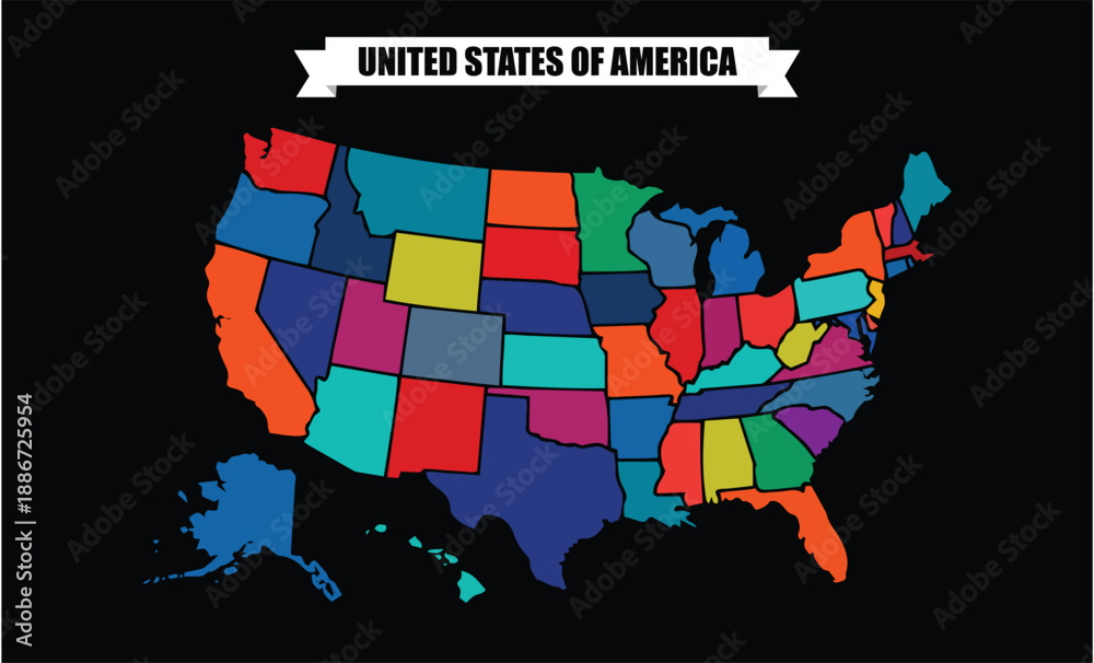 Colorful United States Map with Individual State Colors – High