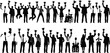 © Its Saidul  - Silhouette, diverse people with trophies, celebration, success, wheelchair inclusion, jumping pose, black background, achievement, equality, victory moment
