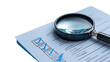 © PNG - Magnifying glass over completed checklist document with blue check marks quality inspection auditing compliance verification process isolated on white background