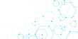 © Kainat  - Molecular structure abstract tech background. Geometric blue background. Vector banner design with hexagons. Science network pattern, connecting lines and dots Medical background, Vector illustration