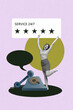 © deagreez - Vertical 3d art pop image collage of happy girl guy stand telephone handset bubble telemarketing star reputation feedback