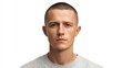 © mila103 - Young caucasian male with buzz cut and serious expression on isolated background.