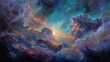 © mila103 - Vibrant cosmic nebula with colorful clouds illuminated by starlight in space.
