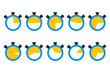 © Professor_Screw - Set of ten flat stopwatch icons with varying yellow time progress intervals on blue frames