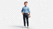 © shafiq - A 3d cartoon man wearing a blue shirt and black pants standing