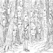 © SyedIstaqbal - Boy standing in forest with multiple faces on trees