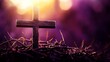 © Harry - A wooden cross surrounded by thorns and illuminated by a warm light symbolizing sacrifice and redemption