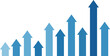 © Supernova - Upward trend graph with blue arrows indicating growth and progress in a business context from a straight-on viewpoint