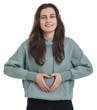 © New Africa - Woman making heart with hands on belly against white background