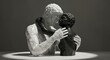 © Sergiy - Two contrasting marble busts, one white and one black, intimately embrace under a focused spotlight, symbolizing unity, diversity, and enduring love.