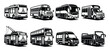 ©  MVectors - Set of vector illustration of various types of buses in black and white, bus styles with shadow.