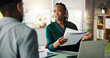 © WesJVR/peopleimages.com - Financial advisor, documents and woman with consultation, talking and application for loan. People, employee and client in office, discussion and appointment for investment opportunity and contract