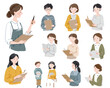 © Chici - Ilustrações em aquarela de pessoas diversas com pranchetas, em um fundo transparente, para design e comunicação visual.