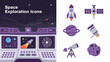 © rocky - a vibrant collection of space exploration icons depicts rockets satellites planets telescopes and control panels against a starry background high quality professional detailed modern elegant stylish