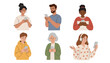 © Jevgeniya Mukhitova - Characters with mobile smart phones set. People holding smartphones. Men, women using cell devices, cellphones in hands, reading, surfing online. Flat vector illustrations isolated on white background