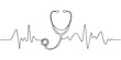 © Parboti - Stethoscope and heartbeat pulse line in minimalist one line drawing for medical healthcare concept, Continuous one line drawing of stethoscope - medical equipment. stethoscope with heart beat wave
