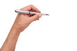 © noppadon - men hand holding a pen at the target - business targeting, aiming, focus concept. white background, isolate.