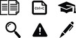 © OKAN - Flat design document copy icon set with file shortcut text graduation cap magnifier warning triangle pen arranged in neat grid on white background vector clean minimal