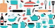© Momota - Kitchen utensils and cooking tools vector illustration set with cookware, food ingredients, baking accessories, and home culinary equipment
