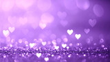 Purple background with small hearts bokeh, winter love holiday, Valentine Day, cinematic cute design
