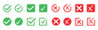 © AI Creatives - Check mark icon set. Check box icon with right and wrong buttons and yes or no checkmark icons in green tick box and red cross. Isolated checkmark symbol, right and wrong sign concept.