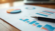 © miss irine - Financial reports with charts and pen on desk. Analyzing budget and data for nonprofit organization. Pie chart and bar graphs display fund distribution.