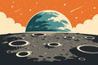 © IJ-studio - Moon surface view with planet earth in retro comic style for space exploration