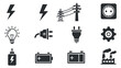 © Yana - A collection of electricity and power icons in black minimalist vector style, suitable for technology and energy projects