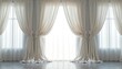 © Vadym - Cream colored luxury curtains with bows decorate large window. Soft fabric drapes create elegant interior space. Bright natural light shines through sheer panels. Home decor adds cosiness.