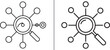 © Muhammad - Minimalist black and white vector icons of magnifying glasses surrounded by radiating circles. A clean line-art set representing centralized search, data networking, and connectivity.