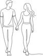 © Mridulvisuals - Continuous line art drawing of a romantic couple walking and holding hands, minimalist love, togetherness, and outdoor date concept.