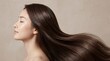 © MuzammilZia - Side view of a serene young Asian woman with eyes closed, showcasing voluminous, shiny, and smooth dark brown hair dramatically flowing in movement.