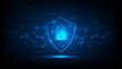 © flyalone - Digital technology security with glowing shield and padlock, Abstract background of network binary code. Cyber protection, data privacy, encryption, firewall and secure technology, Vector illustration