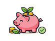 © Framezy - full color flat icon piggy bank with small green leaf sustainable mindful finances