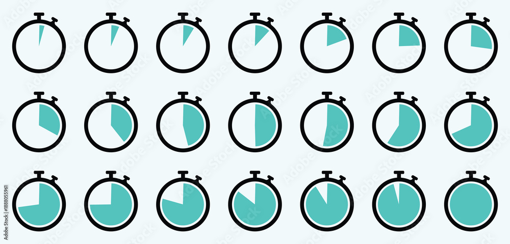 Stopwatch Timing Icons. Set of Clock Timer Icons with Countdown ...