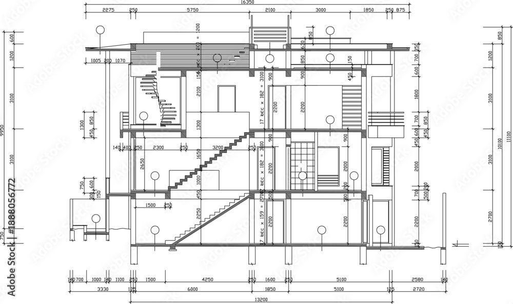 Building Drawing Section View Vector sketch illustration silhouette design architectural engineering ...