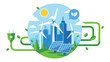 © GW - Sustainable city with renewable energy sources and eco-friendly technology illustration