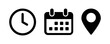 © Design Thinker - Time, date and address icon set vector. Clock, calendar, location pin marker signs, flat simple business meeting schedule or event calendar reminder symbol, booking design concept. PNG illustration.