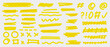 © Olena - Highlighting yellow felt tip marker line set, marker strokes with brush lines, Hand drawn underlines, crosses and wavy accents, Doodle highlight lines for notes.