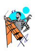 © deagreez - Composite trend artwork sketch image collage of handyman worker tool ladder equipment young guy repairman hold ruler stand stairs working