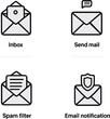 © MdRubel - inbox, send mail, spam filter, email notification, clean black and white line art, vector style, consistent stroke width, minimal design 3