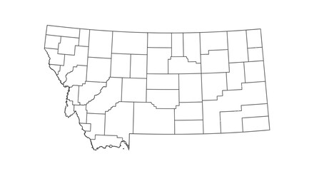  Outline map of Montana state with county borders on an isolated white background.