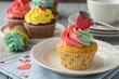 © Anastasiia Kasina - Cupcakes with the hearts  served in the plate, selective focus