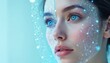 © Maryna - Woman with blue eyes and connected digital network overlay on face. Future beauty clinic concept with cyber technology and skin care science. Virtual analysis and digital treatment for healthy skin.