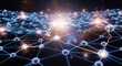 © Platon - A wide 3D render of a glowing blue neural network with golden light nodes, representing big data, connectivity, and artificial intelligence
