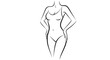 © purwo - Confident woman posing with hands on her hips, showcasing body strength and positivity in a continuous line art illustration on an isolated white background.