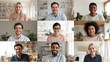 © Broccolini - A professional grid-style video conference layout featuring nine diverse, smiling men and women in various home office settings, representing a modern remote team meeting.