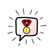 © Asyam Design - Gold medal first place winner icon inside speech bubble cartoon illustration