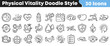 © Vectoravec - Collection of thirty doodle style line icons representing various aspects of physical vitality health fitness and wellness concepts for design