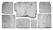 © Logo Solution - Set of seven concrete pieces with cracks and damaged texture background vector illustration.